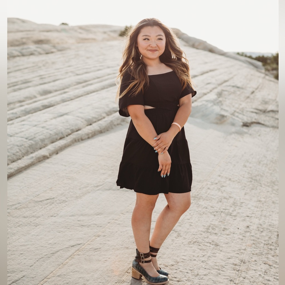 Black Dress with waist cutout detailing